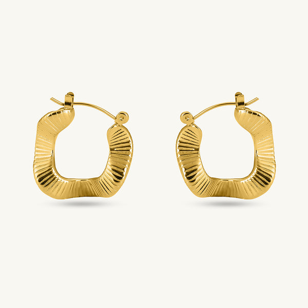 Gold Ribbed Hoop Earrings