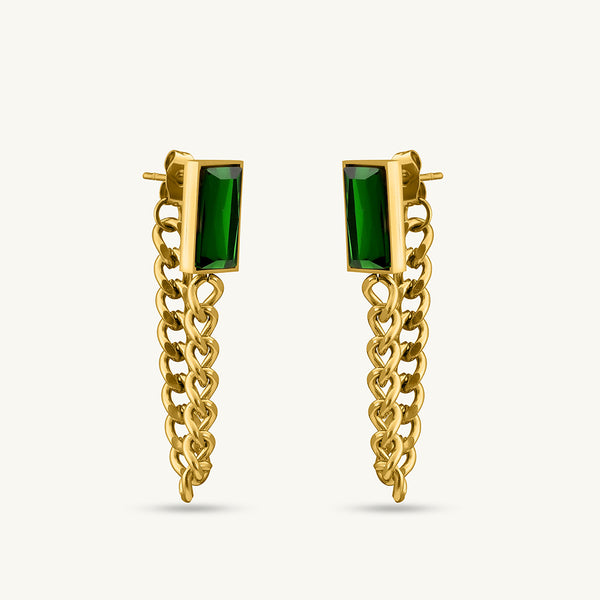 Emerald Chain Dangle Earrings