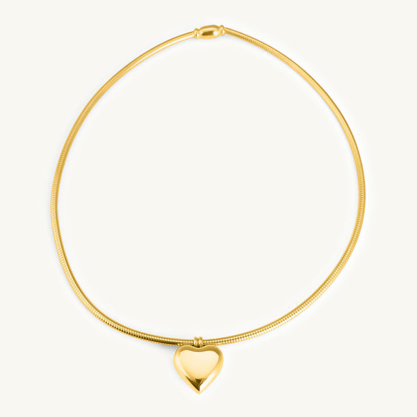 Gold Omega Chain with Heart Pendant