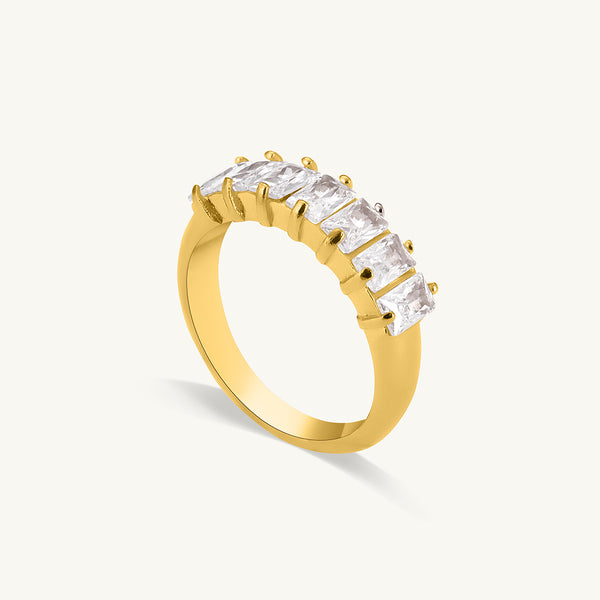 Gold Baguette Cut Zirconia Ring