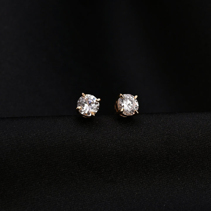 Shop Round Brilliant Cut Diamond Stud Earrings | 18k Gold Plated Palmonas-3