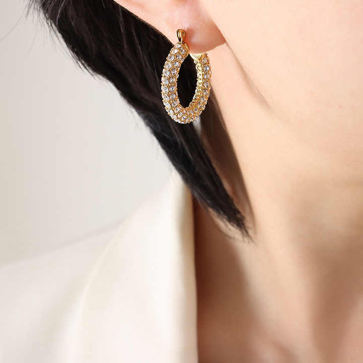 Shop Diamond Studded Hoop Earrings Palmonas-4