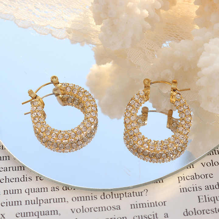 Shop Diamond Studded Hoop Earrings Palmonas-5