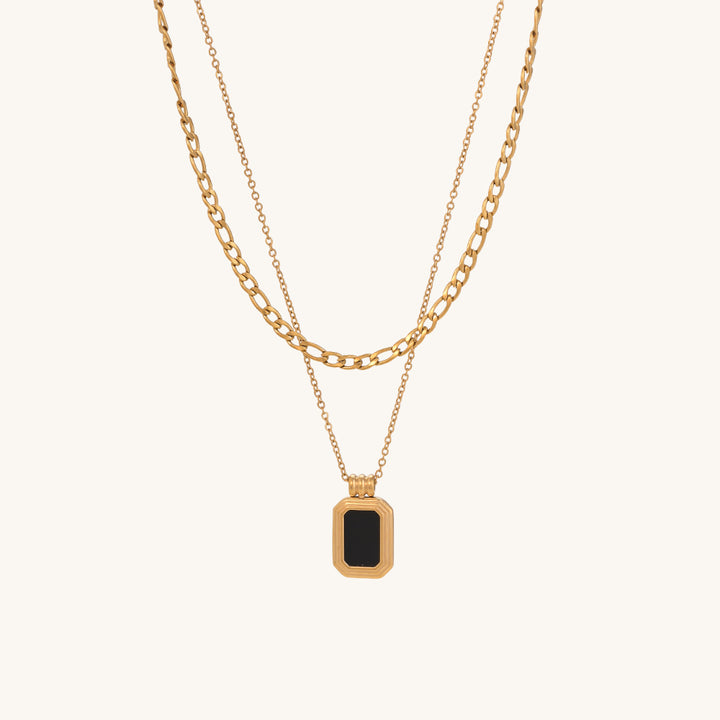Shop Black Onyx Two Layer Necklace- 18k Gold Plated Palmonas-2