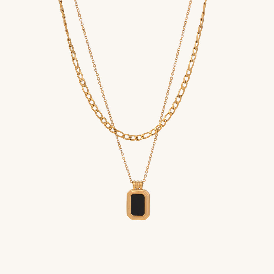 Black Onyx Two Layer Necklace- 18k Gold Plated