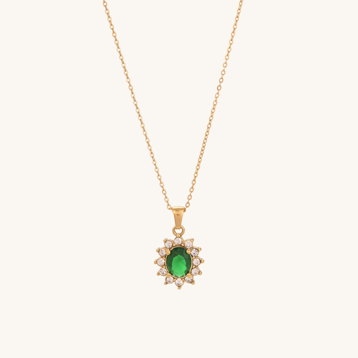 Shop Green Sapphire and Diamond Halo Pendant | 18K Gold Plated Palmonas-2