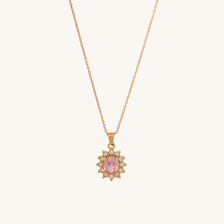 Shop Pink Sapphire and Diamond Halo Pendant | 18k Gold Plated Palmonas-2