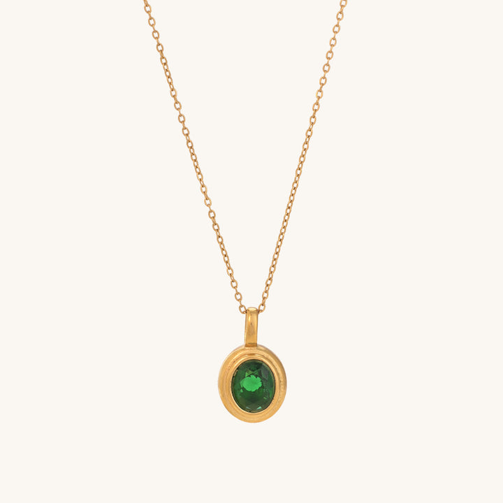 Shop Green Emerald Oval Pendant | 18K Gold Plated Palmonas-2