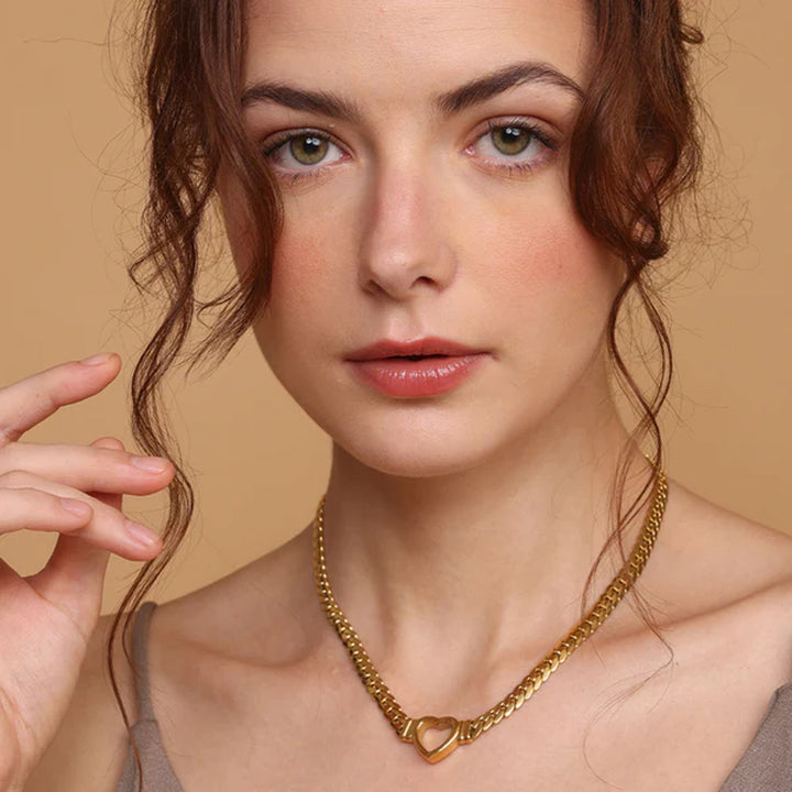 Shop Cuban Chain Hollow Heart Necklace | 18K Gold Plated Palmonas-7