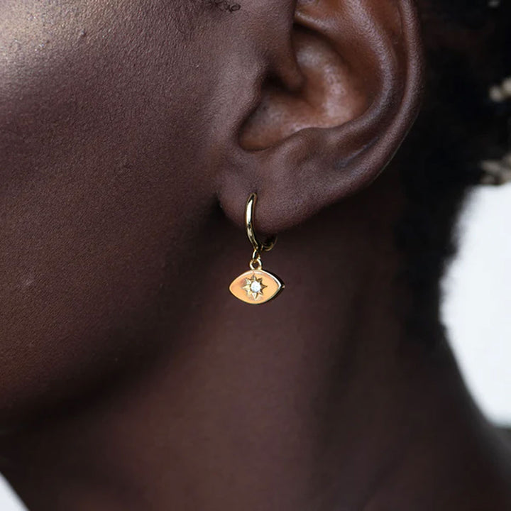 Shop Medium Iris Star Hoop Earrings- 18k Gold Plated Palmonas-1