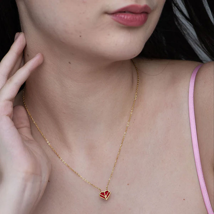 Shop Geometric Red Heart Necklace- 18k Gold Plated Palmonas-6