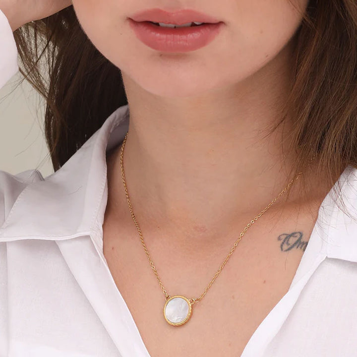 Shop White Round Necklace- 18k Gold Plated Palmonas-5