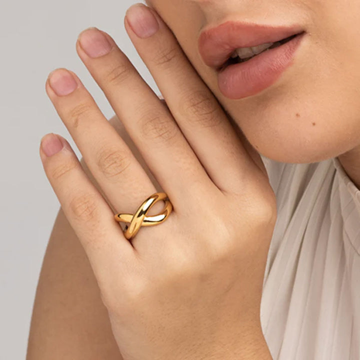 Shop Chunky X Ring- 18k Gold Plated Palmonas-4