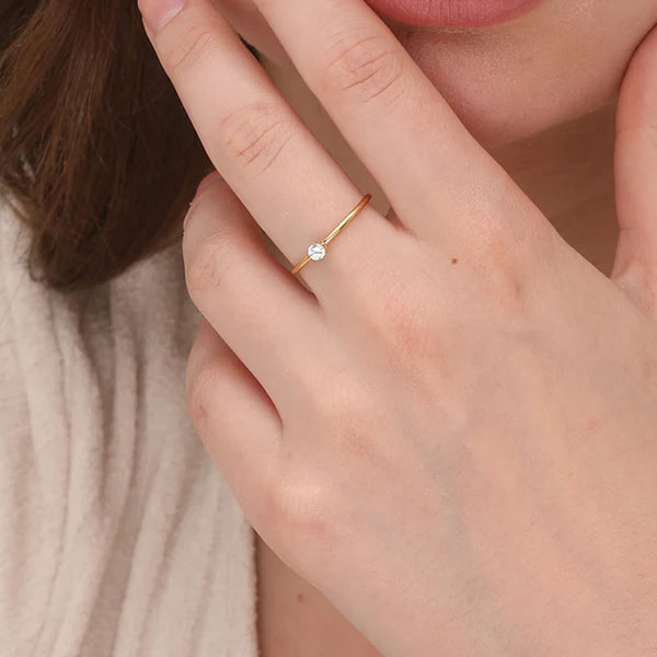 Dainty Solitaire Ring- 18k Gold Plated