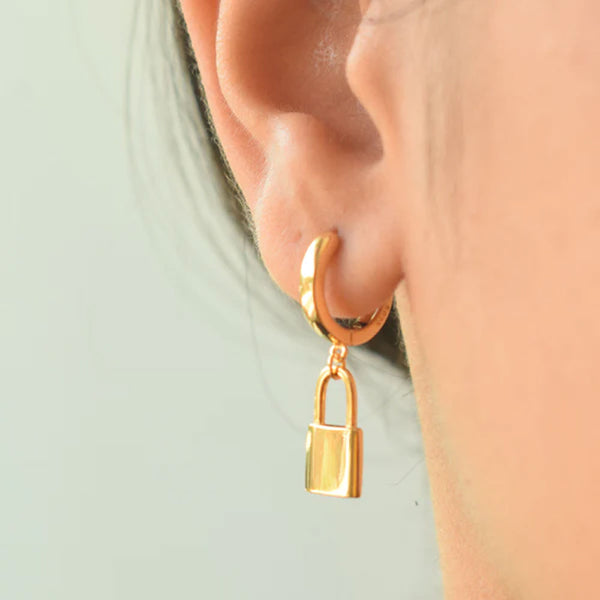 Small Lock Hoop Earrings- 18k Gold Plated