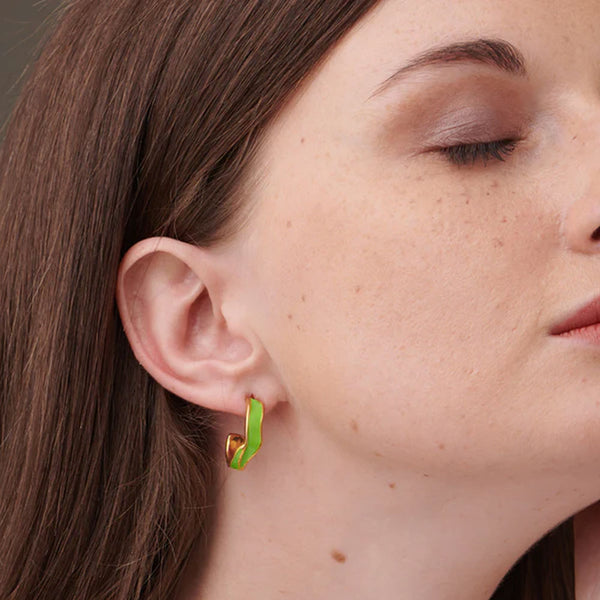 Green Round Hoop Earrings- 18k Gold Plated