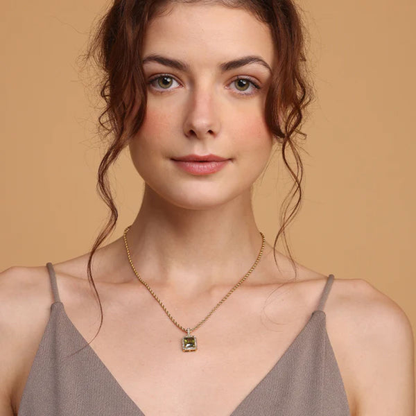 Green Emerald Geometric Pendant | 18K Gold Plated