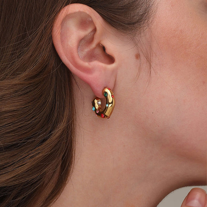 Shop Colourful Stones Hoop Earrings- 18k Gold Plated Palmonas-2