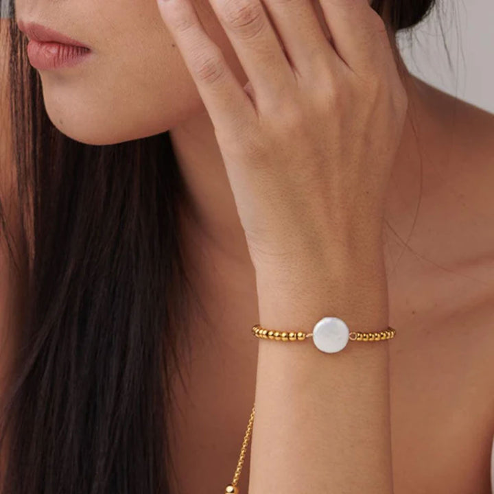 Shop Beaded Pearl Bracelet- 18k Gold Plated Palmonas-1