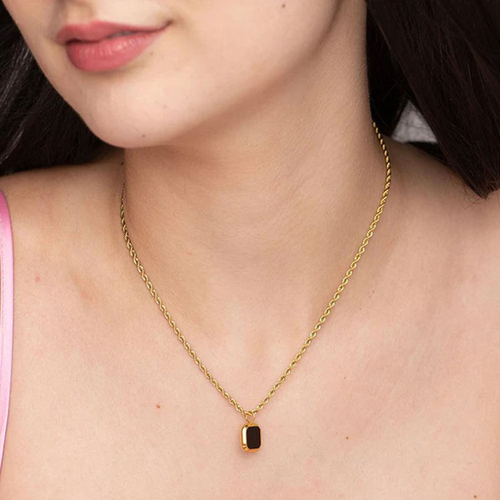 Shop Black Enamel Necklace- 18k Gold Plated Palmonas-3