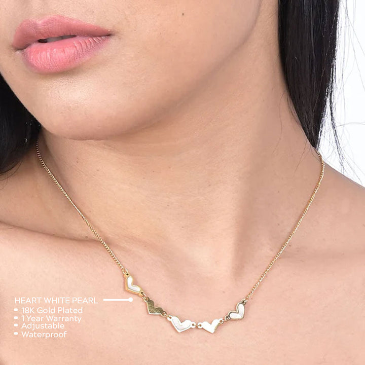 Shop Heart White Pearl Enamel Necklace | 18k Gold Vermeil Palmonas-3