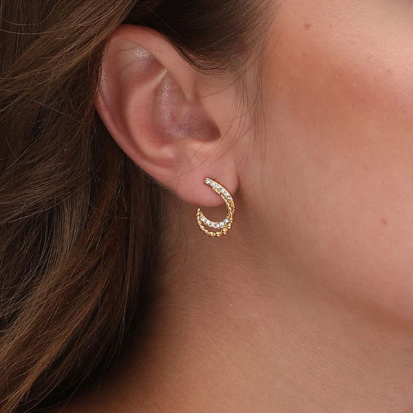 Almond Stones Stud Earrings- 18k Gold Plated