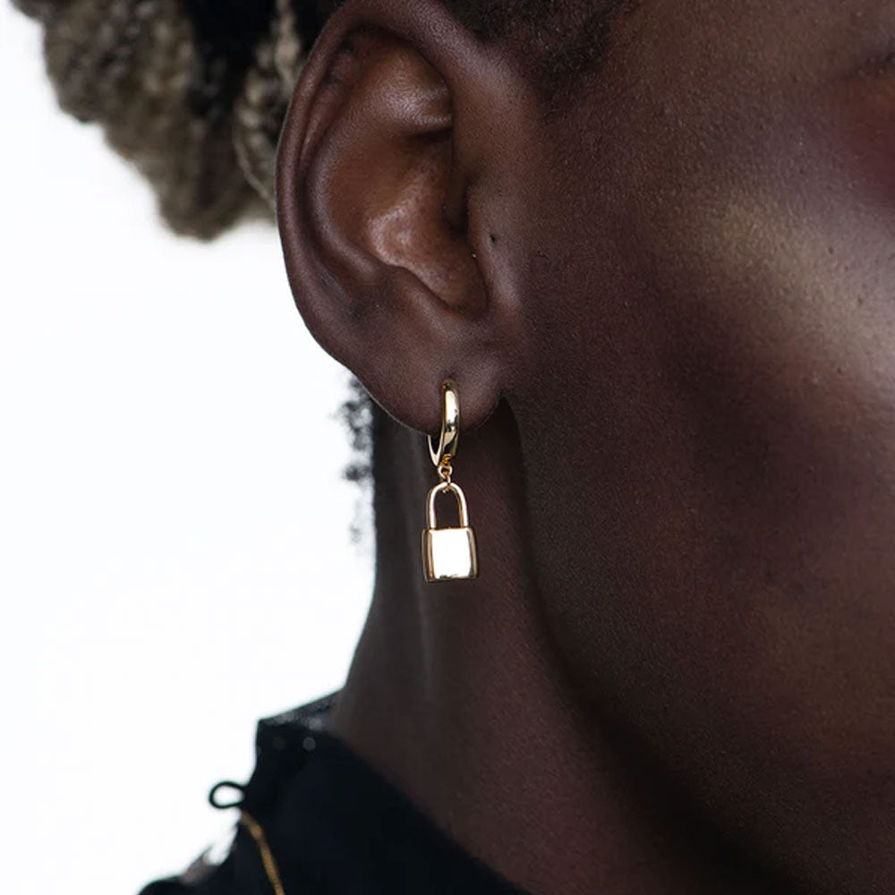 Gold Plated Lucky Lock Earrings 925 Sterling Silver Gold Hoop Earrings for  Women – Cloudyblue Studio