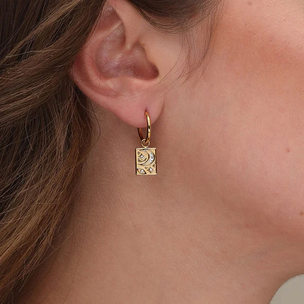 Shop Celestial Square Dangle Earrings- 18k Gold Plated Palmonas-1