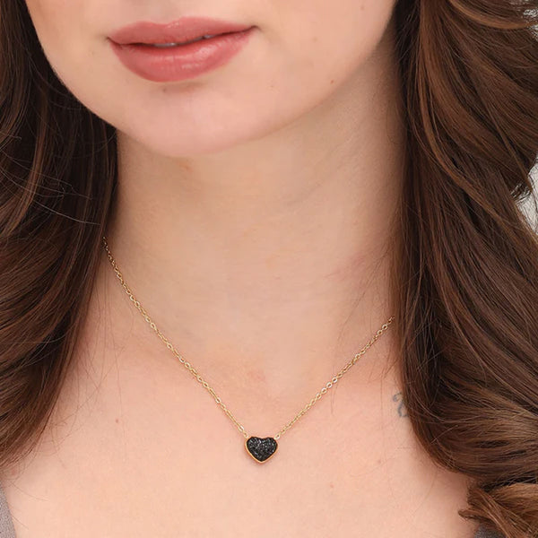 Medium Black Heart Necklace- 18k Gold Plated