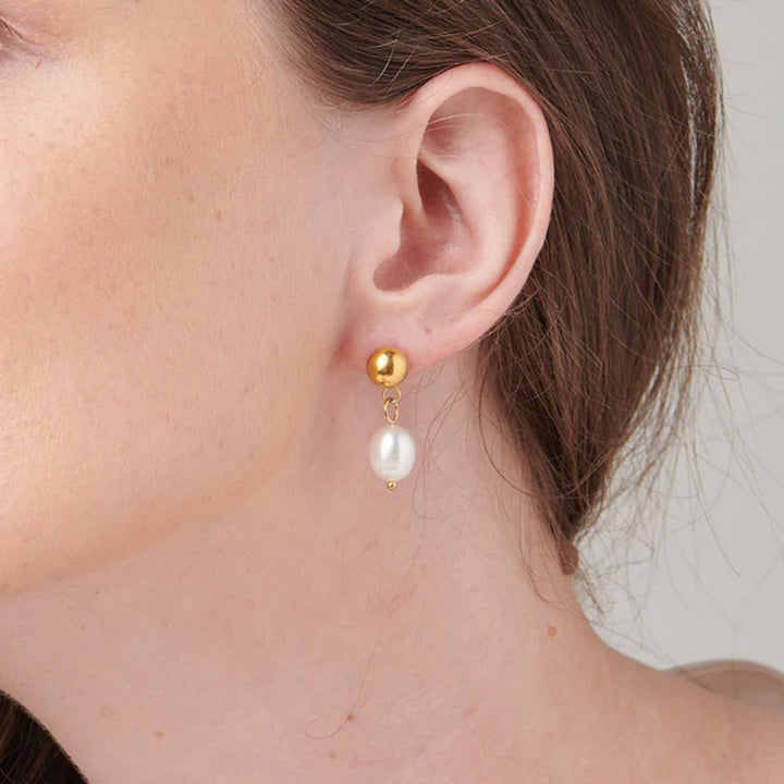 Shop Pearl Crown Dangle Earrings- 18k Gold Plated Palmonas-1