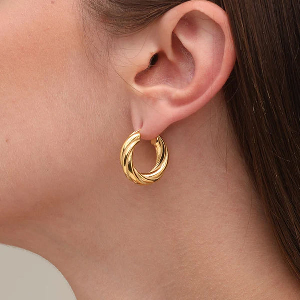 Twisted Round Hoop Earrings- 18k Gold Plated