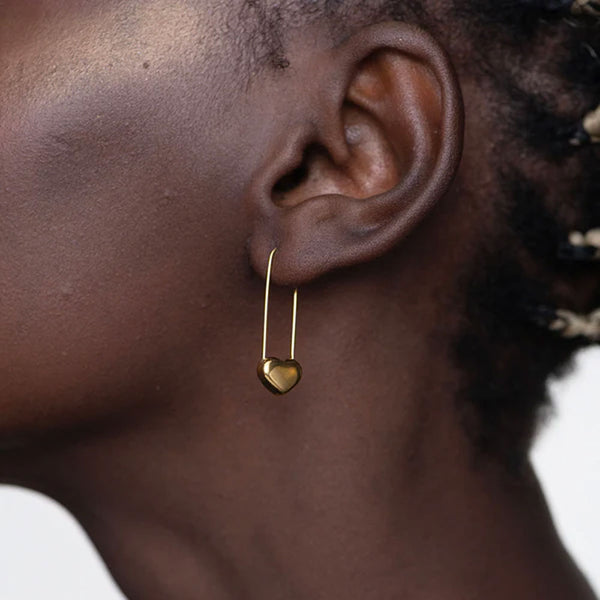 Safety Heart Hoop Earrings- 18k Gold Plated
