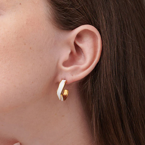 White Round Hoop Earrings- 18k Gold Plated