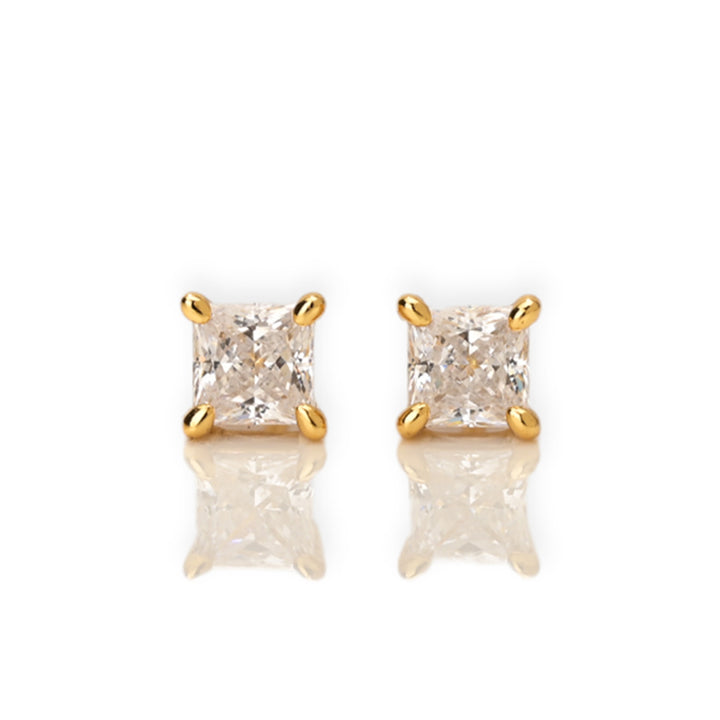 Shop Princess Cut Diamond Stud Earrings | 18k Gold Plated Palmonas-7
