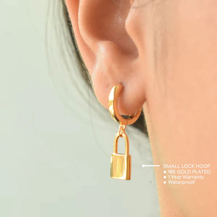 Shop Small Lock Hoop Earrings- 18k Gold Plated Palmonas-2