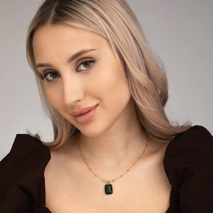 Shop Dazzling Emerald Necklace- 18k Gold Plated Palmonas-6