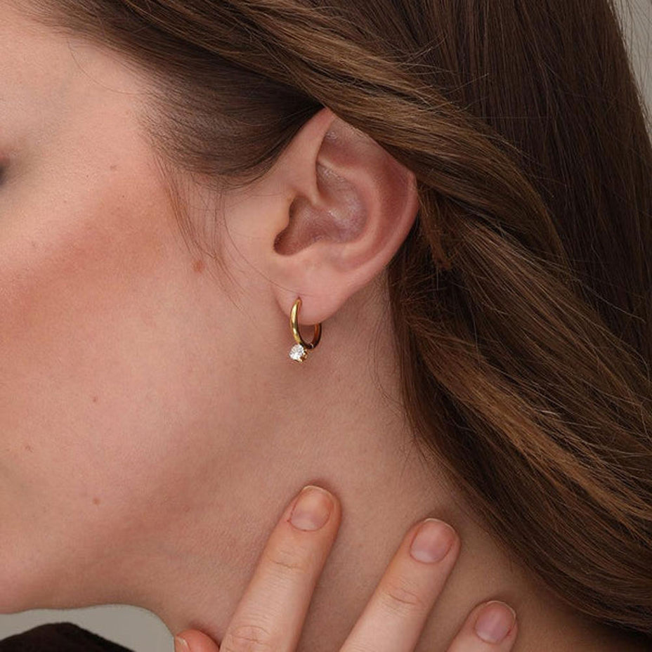 Athena Solitaire Hoop Earrings- 18k Gold Plated