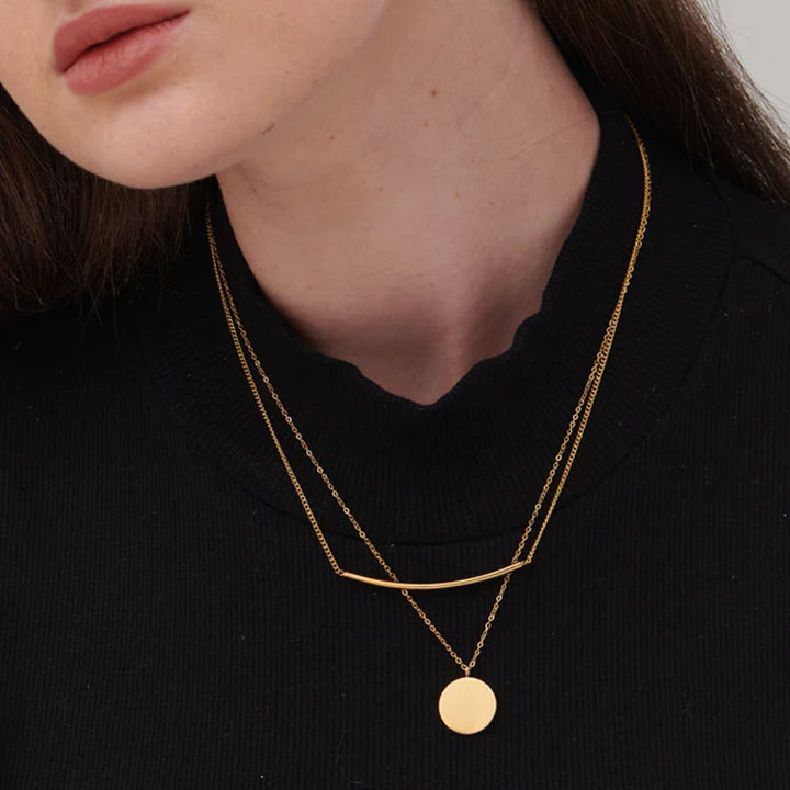 Shop Round Line Two Layer Necklace- 18k Gold Plated Palmonas-4