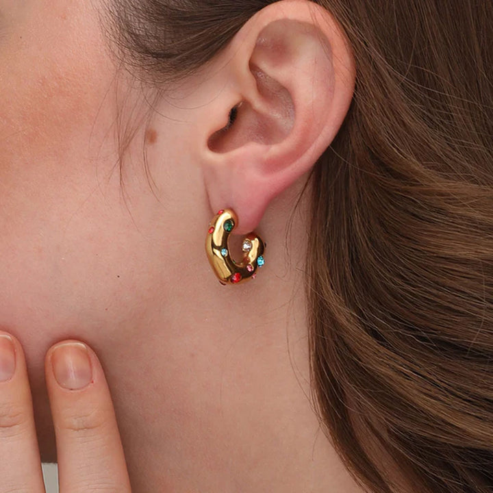 Shop Colourful Stones Hoop Earrings- 18k Gold Plated Palmonas-6