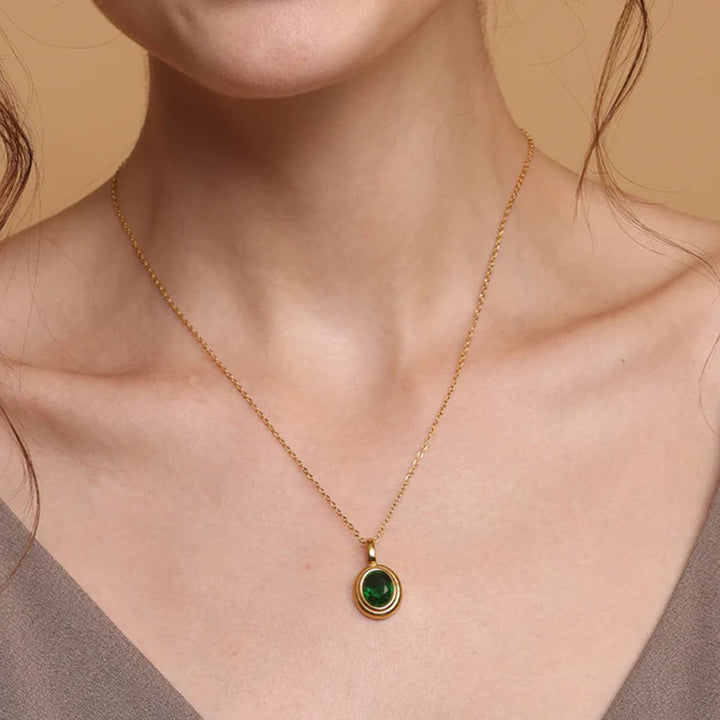 Shop Green Emerald Oval Pendant | 18K Gold Plated Palmonas-3