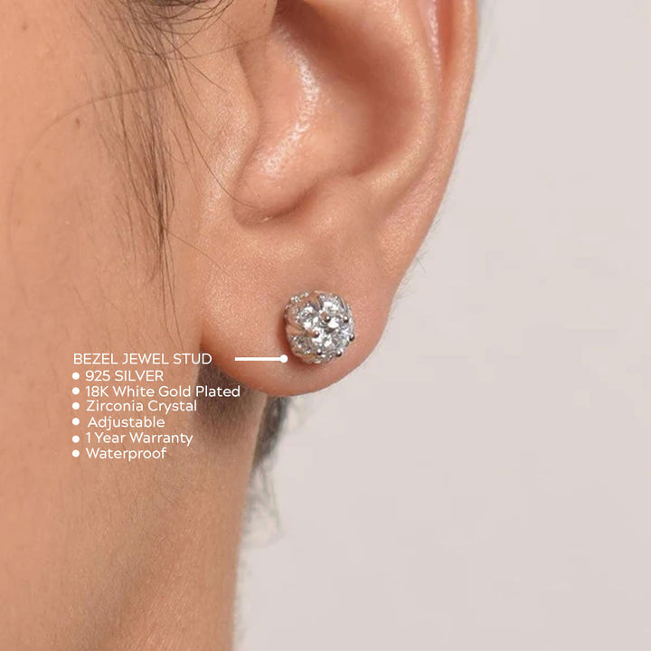 Shop Bezel Jewel Stud Earrings- 925 Silver Palmonas-2