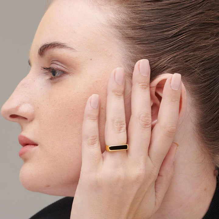 Shop Black Bar Ring- 18k Gold Plated Palmonas-1