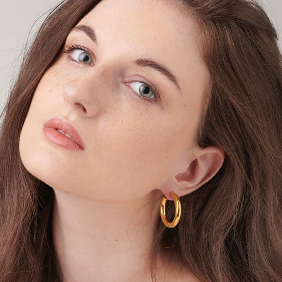 Shop Classic Round Hoop Earrings- 18k Gold Plated Palmonas-4