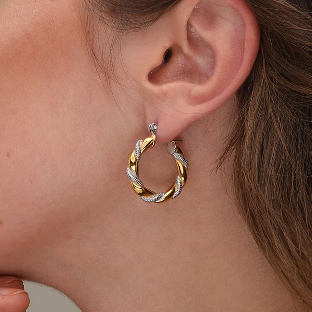 Golden Silver Twisted Hoop Earrings