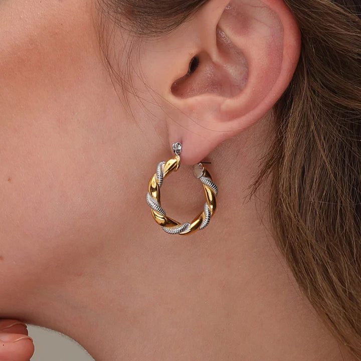 Shop Golden Silver Twisted Hoop Earrings- 18k Gold Plated Palmonas-1