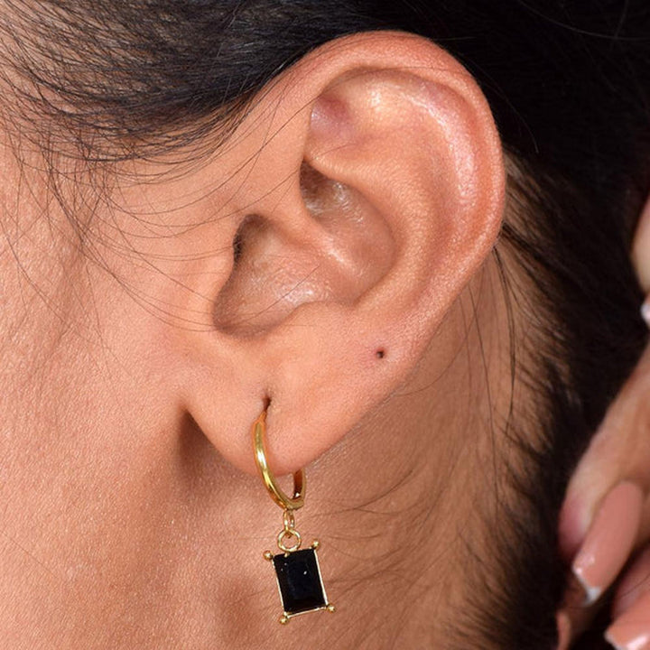 Shop Black Stone Dangle Earrings- 18k Gold Plated Palmonas-4