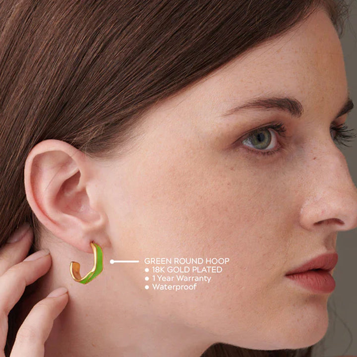 Shop Green Round Hoop Earrings- 18k Gold Plated Palmonas-2