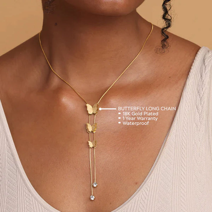 Shop Butterfly Long Chain Necklace | 18K Gold Plated Palmonas-2