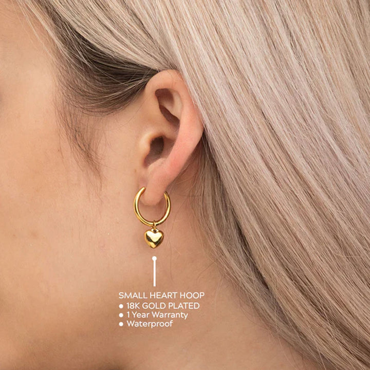 Shop Small Heart Hoop Earrings- 18k Gold Plated Palmonas-2