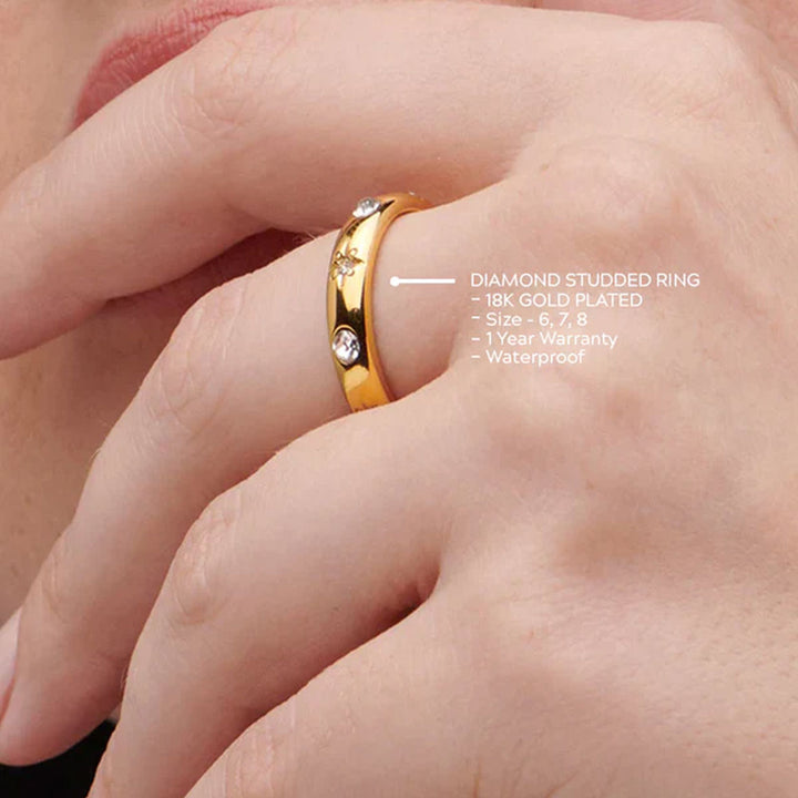 Shop Diamond Studded Ring- 18k Gold Plated Palmonas-2